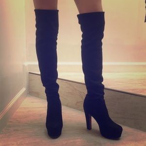 Black Thigh High Boots w/ Red Soles - Size 8